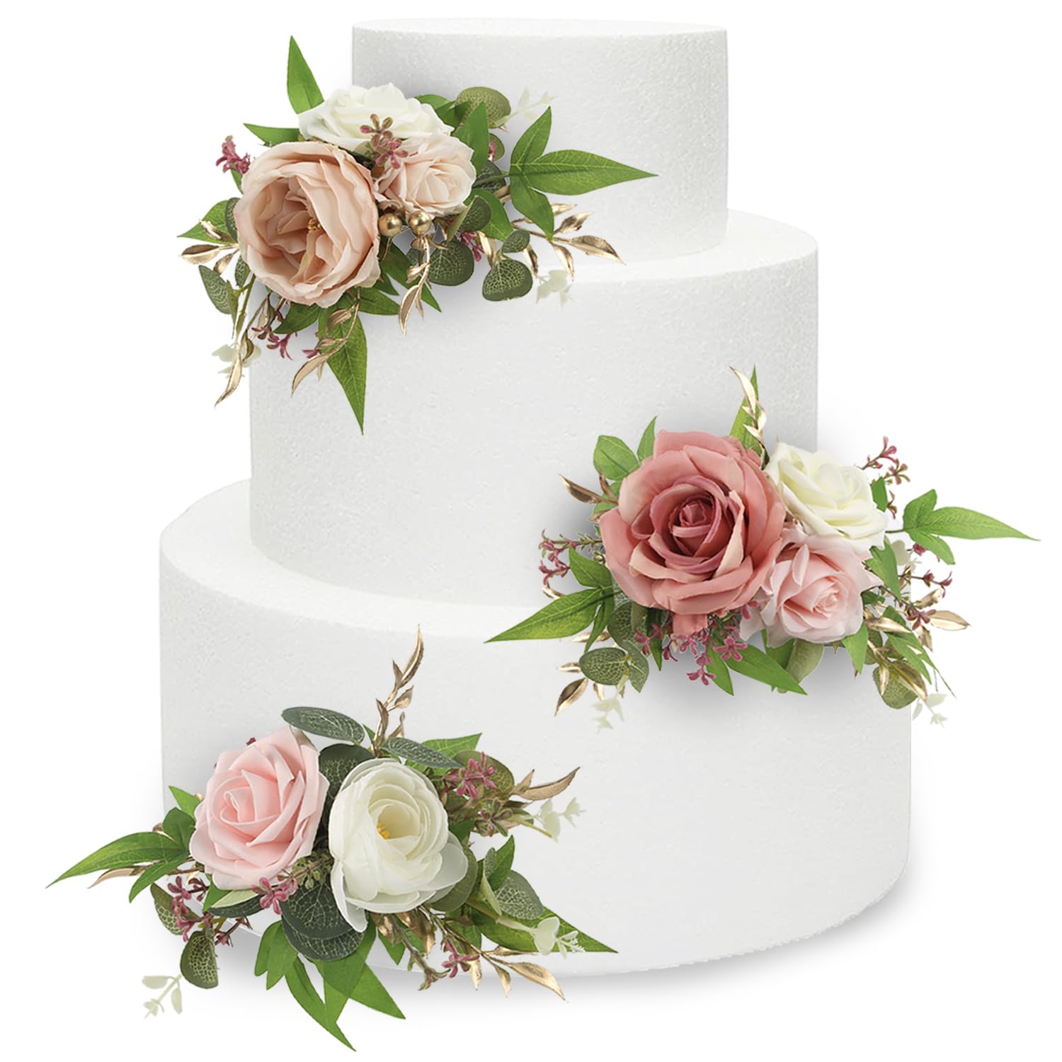 Rinlong 3Pcs Pre-made Pink Cake Topper Flowers Cake Decorations Wedding Cake Decorating Flowers Decor for Baptism Girl Baby Show