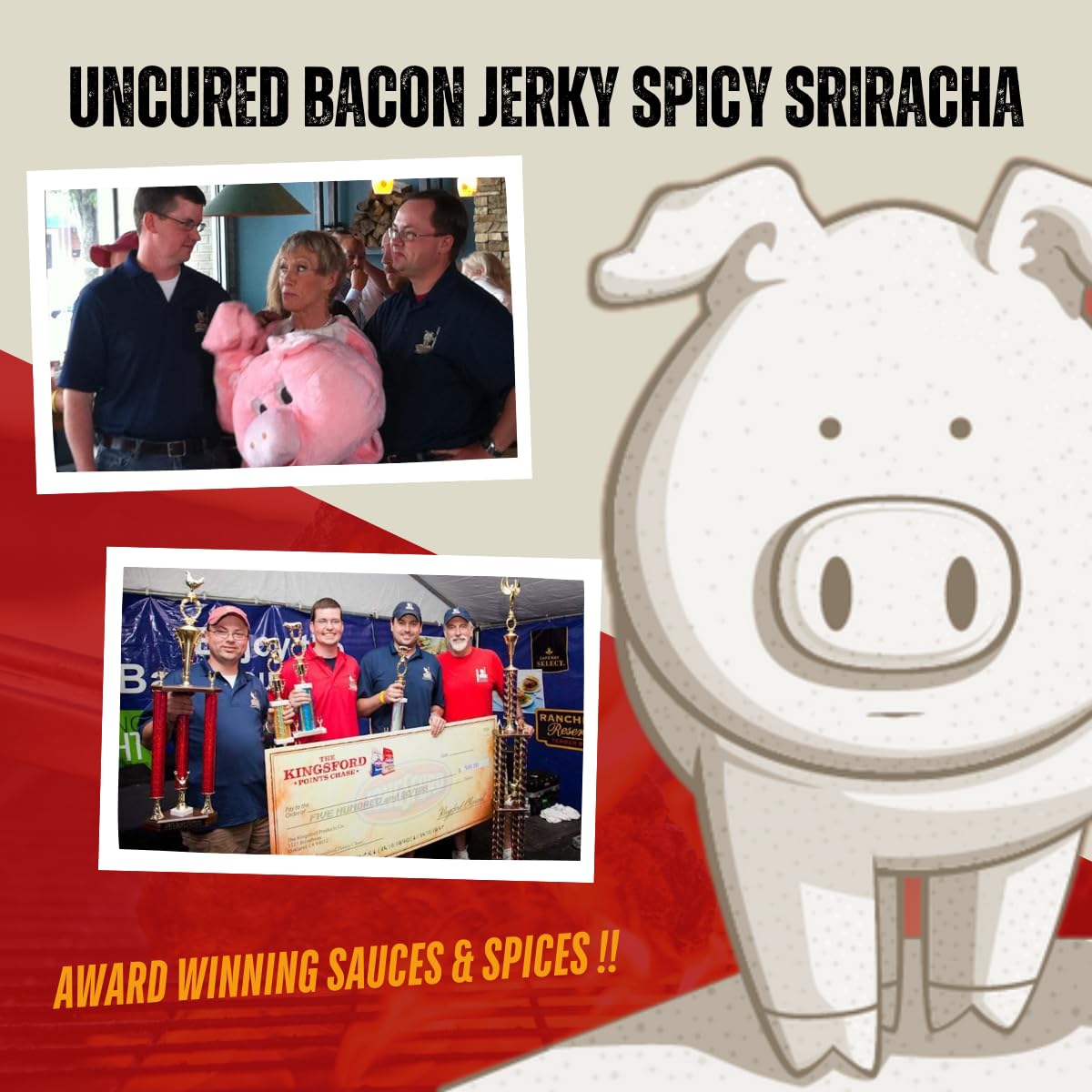 Pork Barrel BBQ Spicy Sriracha Bacon Jerky, Gluten Free Protein Snack, 2 oz - Pack of 3