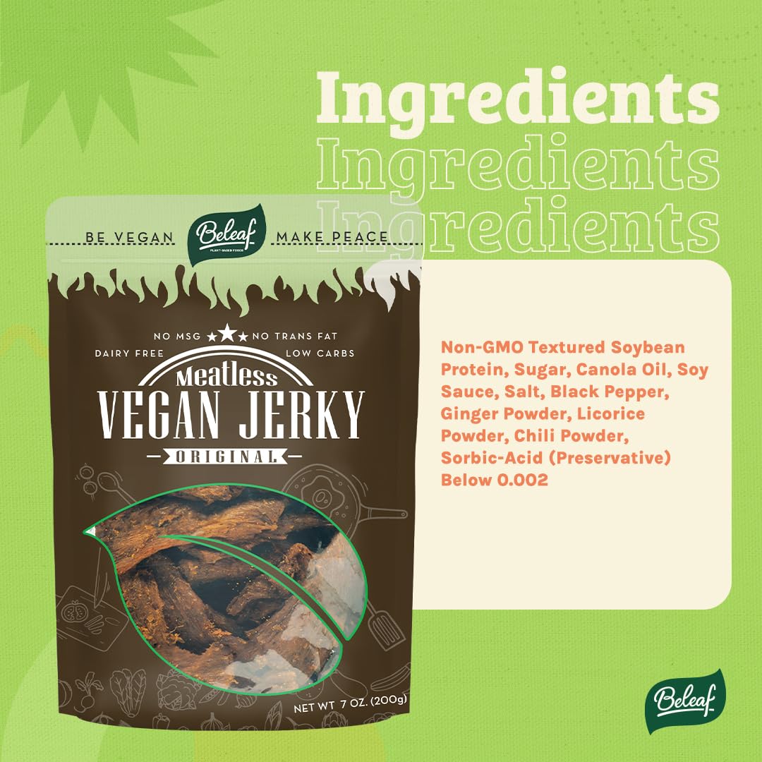 Beleaf Original Vegan Jerky | Smoky Meat-Like Plant-Based Jerky | Delicious Meat Substitute | Low Carb, Non-Gmo, Dairy Free, Pla