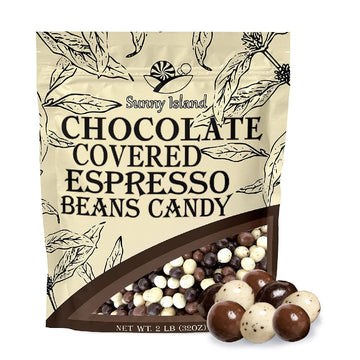 Chocolate Covered Coffee Beans Mix 2-Pound Bag | Milk  White & Dark Chocolate Covered Espresso Beans | Tri-Colored Coffee Candy for Office Bowls & Party Favors