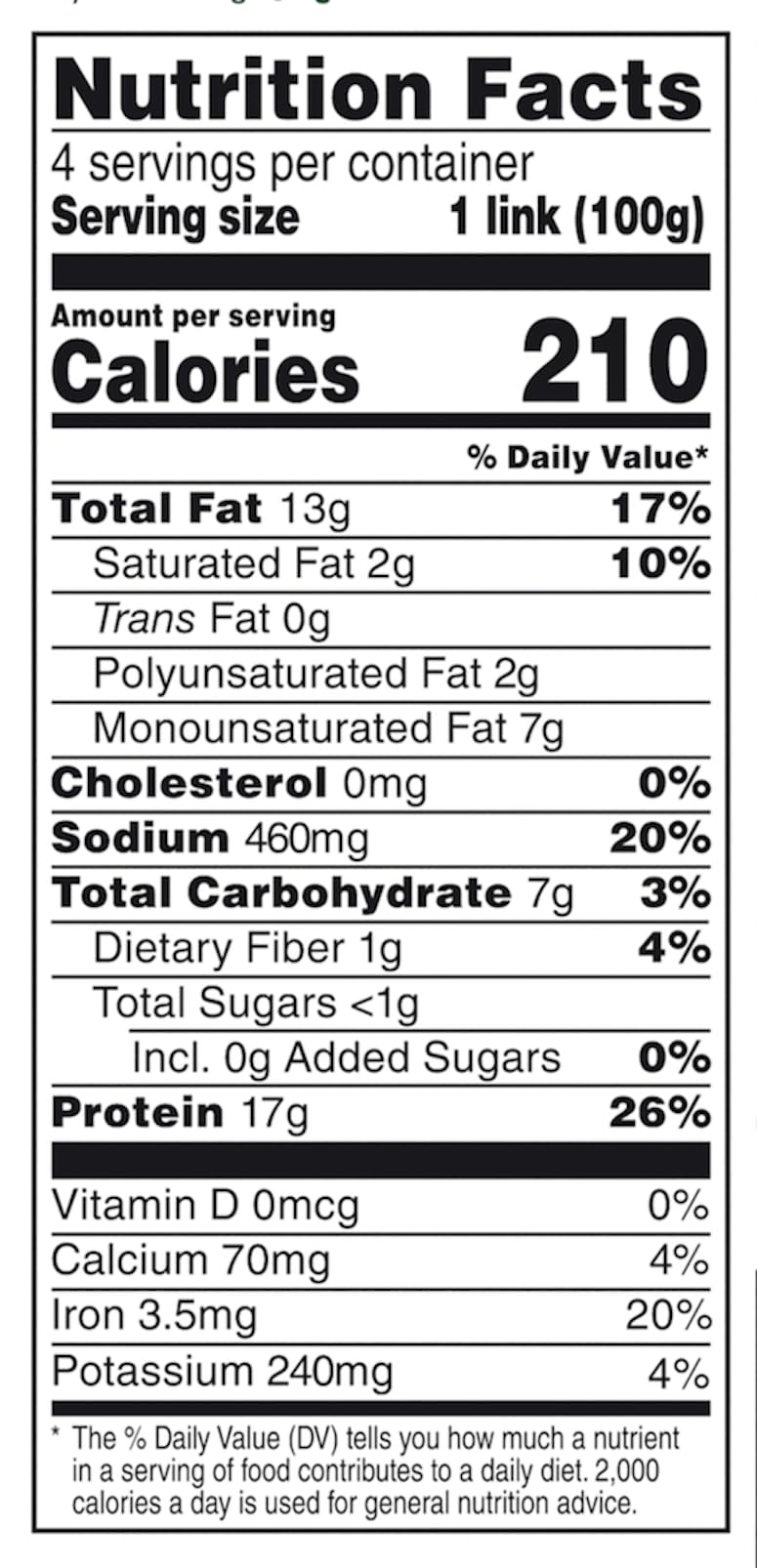 Beyond Meat Beyond Sausage Plant-Based Dinner Sausage Links, Brat Original 14 oz