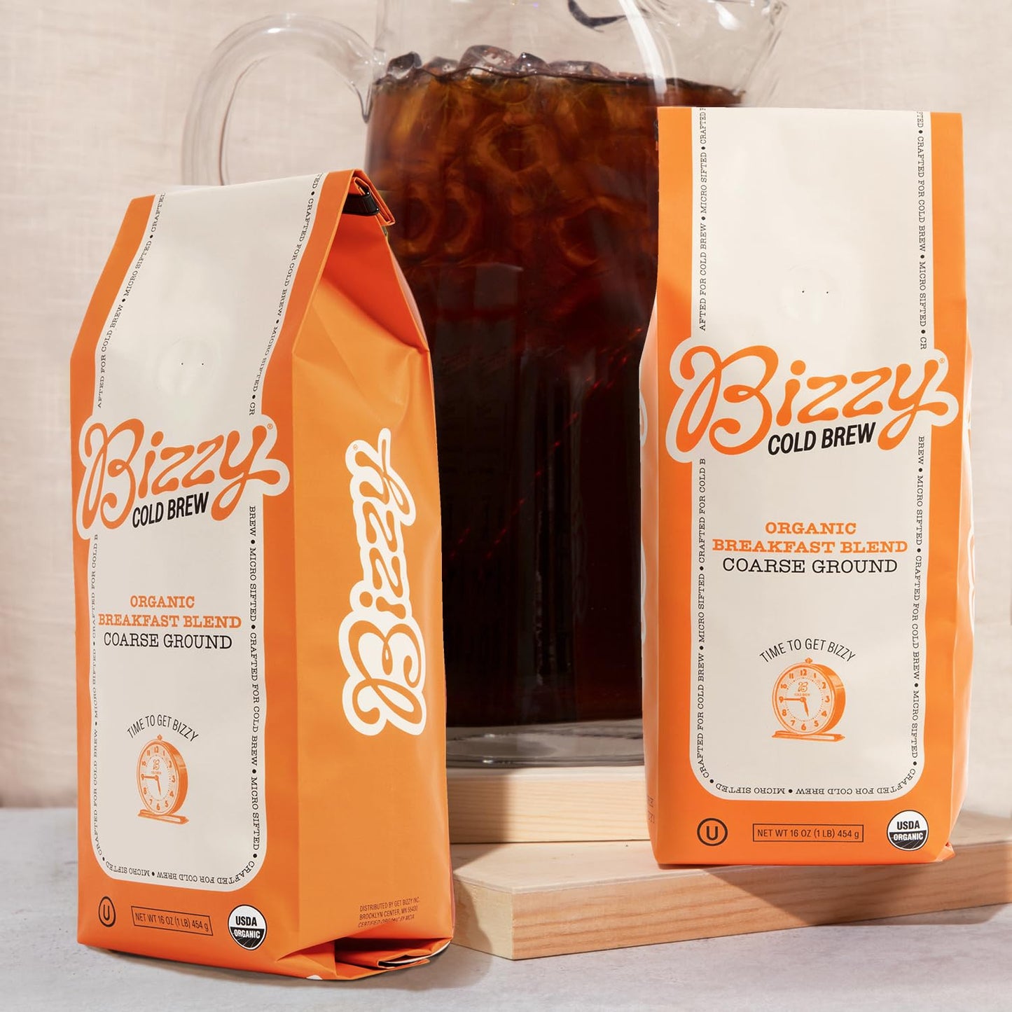 Bizzy Organic Cold Brew Coffee, Breakfast Blend, Coarse Ground, Medium-Light Roast, 16 Ounce, Specialty Grade, 100% Arabica