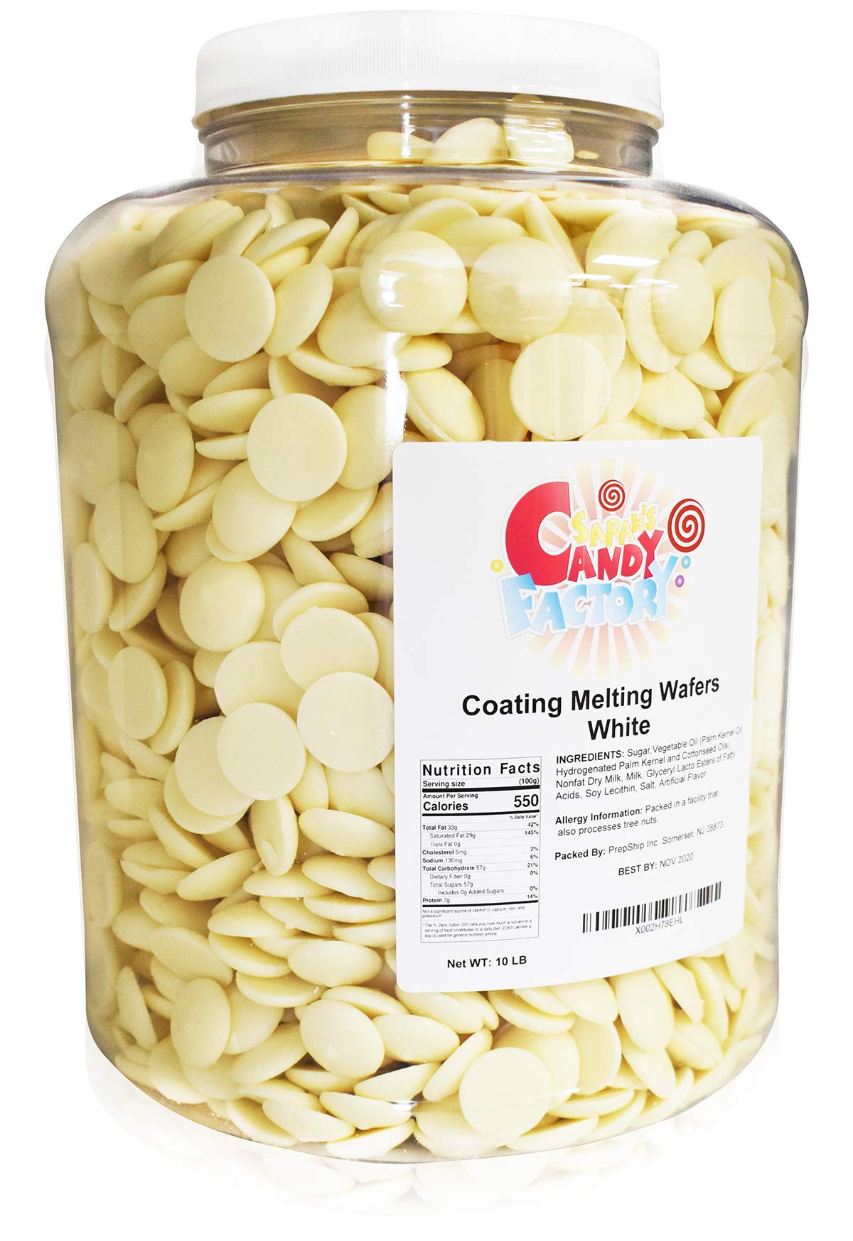 Sarahs Candy Factory Coating Melting Wafers in Jar, 10 Lbs White Melting Chocolate