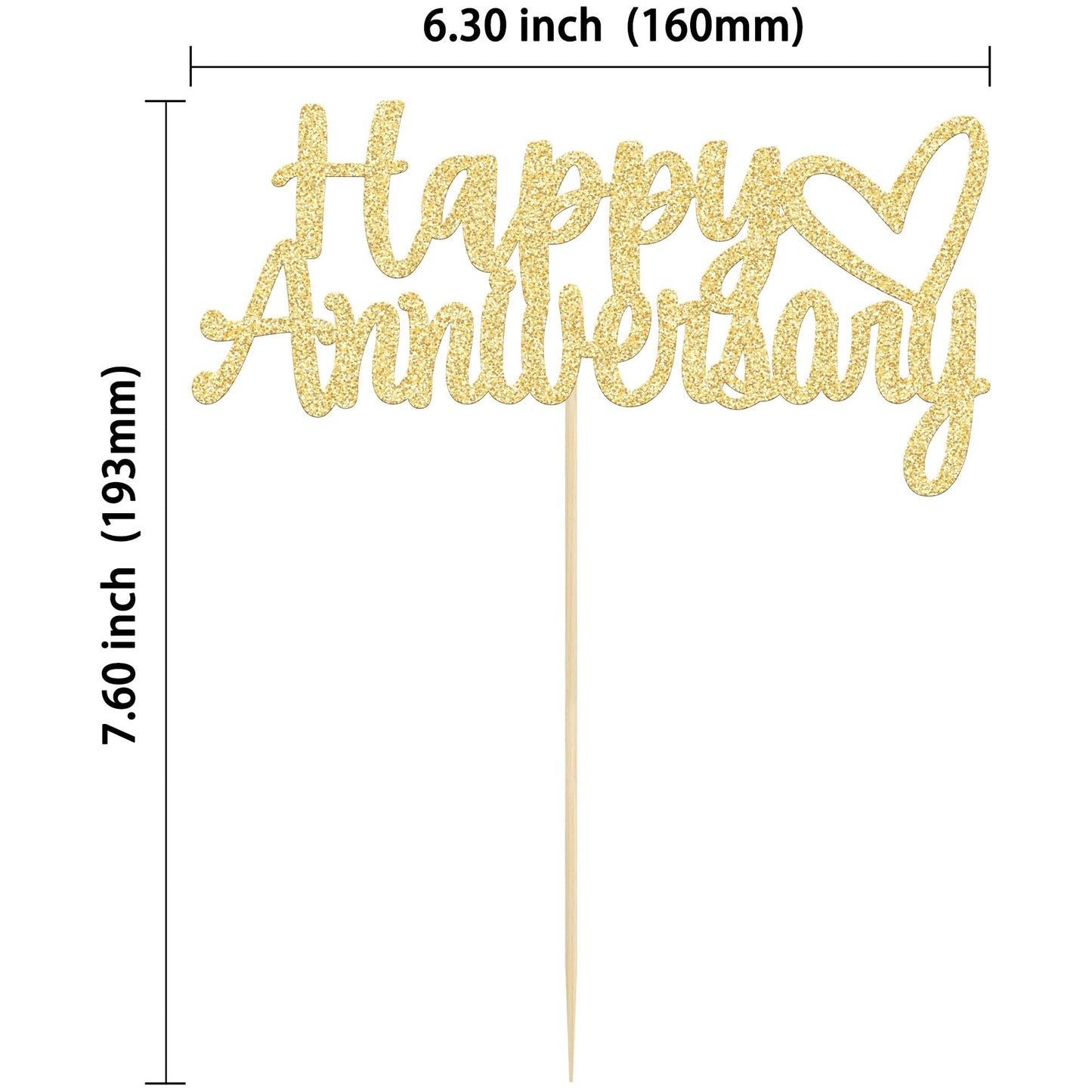 Gyufise 1 Pack Happy Anniversary Cake Topper Decorations Gold Glitter Wedding Anniversary Cake Topper Supplies Party Cake Decor