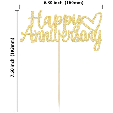 Gyufise 1 Pack Happy Anniversary Cake Topper Decorations Gold Glitter Wedding Anniversary Cake Topper Supplies Party Cake Decor