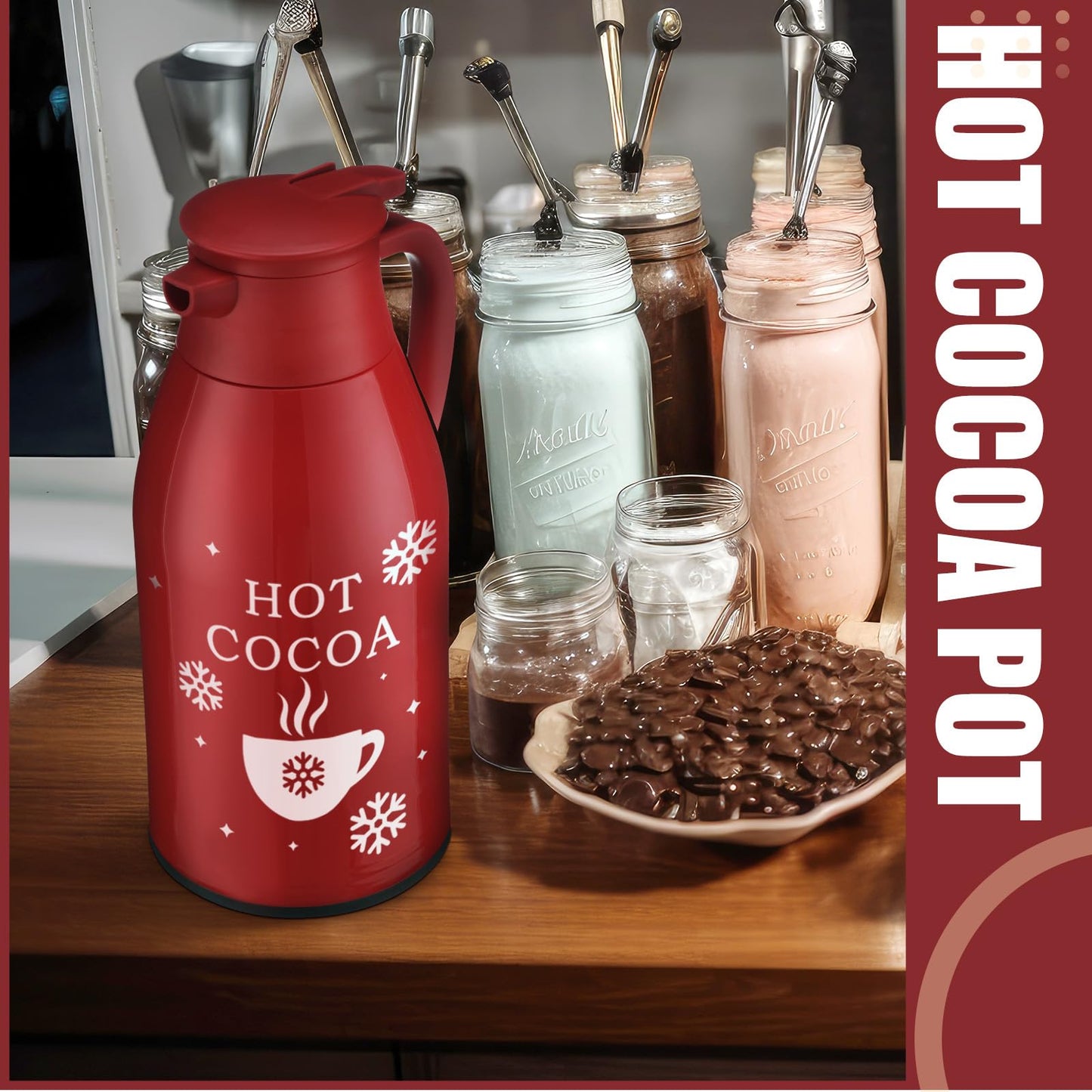 LemonRoad 1 Pcs 68 oz Hot Chocolate Drink Dispenser Red Cocoa Drink Dispenser for Keeping Christmas Hot Cocoa Bar Supplies for C