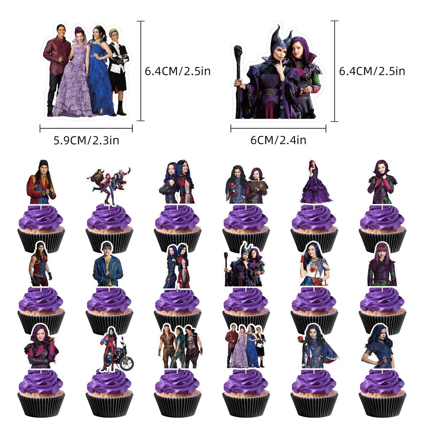 Genshii 37Pcs Descendants Cake Decoration Set Include 1Pc Big Cake Topper 36Pcs Cupcake Toppers For Descendants Theme Birthday P