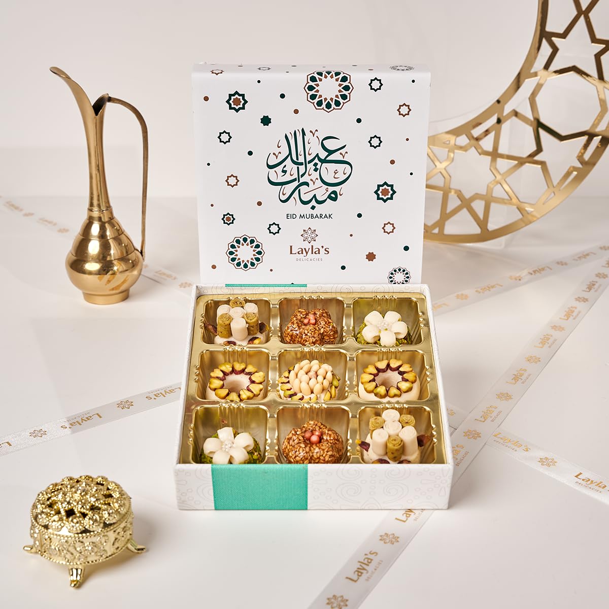 Laylas DELICACIES Mediterranean Treats Gift Box - 9 Count Halal, Vegetarian, Gluten Free Eid Gift Box