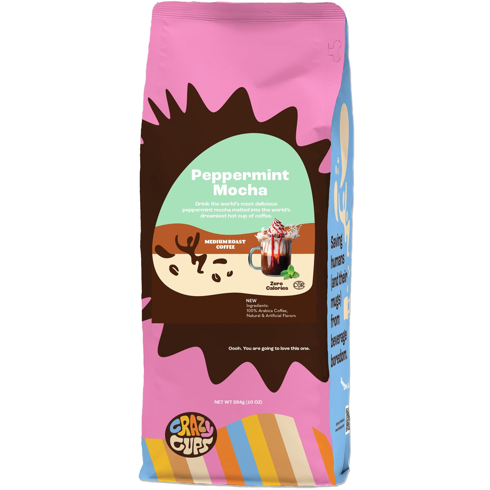 Crazy Cups Flavored Ground Peppermint Coffee, Peppermint Mocha Coffee In 10 Oz Bag, For Brewing Flavored Hot Or Iced Coffee, (Pack Of 1)
