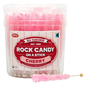 Extra Large Rock Candy Sticks: 48 Pink Cherry Lollipop - Individually Wrapped - Crystal Rock Candy Sticks For Party Favors, Cand
