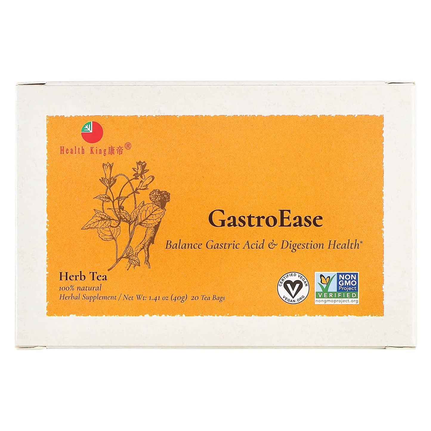 Health King Gastroease Herb Tea, Teabags, 20 Count Box
