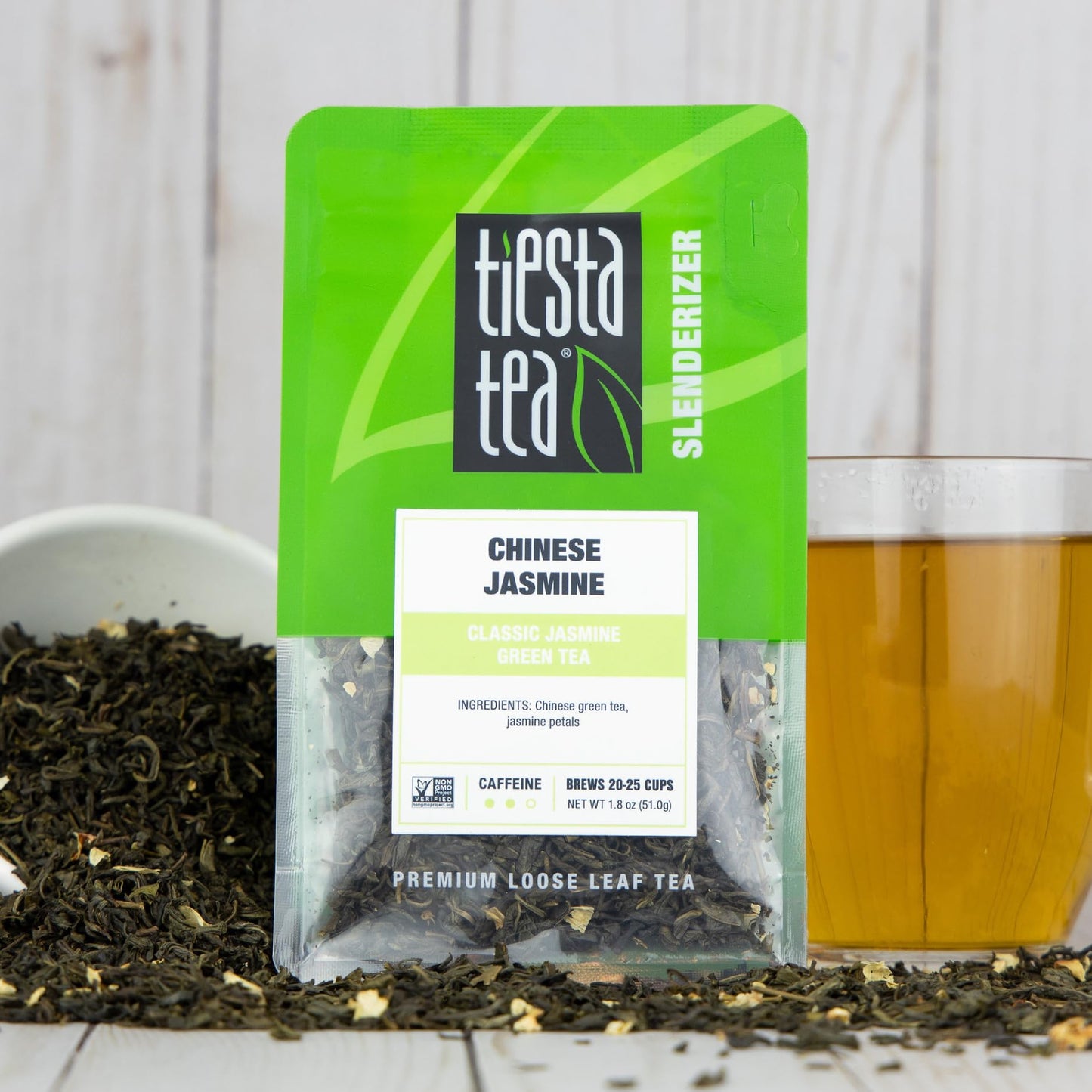 Tiesta Tea Loose Leaf Green Tea - Chinese Jasmine, 1.8oz Pouch, Brews Up to 25 Cups, Medium Caffeinated