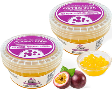 Soeos Passion Fruit Popping Boba, 1.2lbs (550g) 2 Pack, Sweet & Tangy Bubble Pearls, Perfect for Toppings, Cocktails, and Frozen