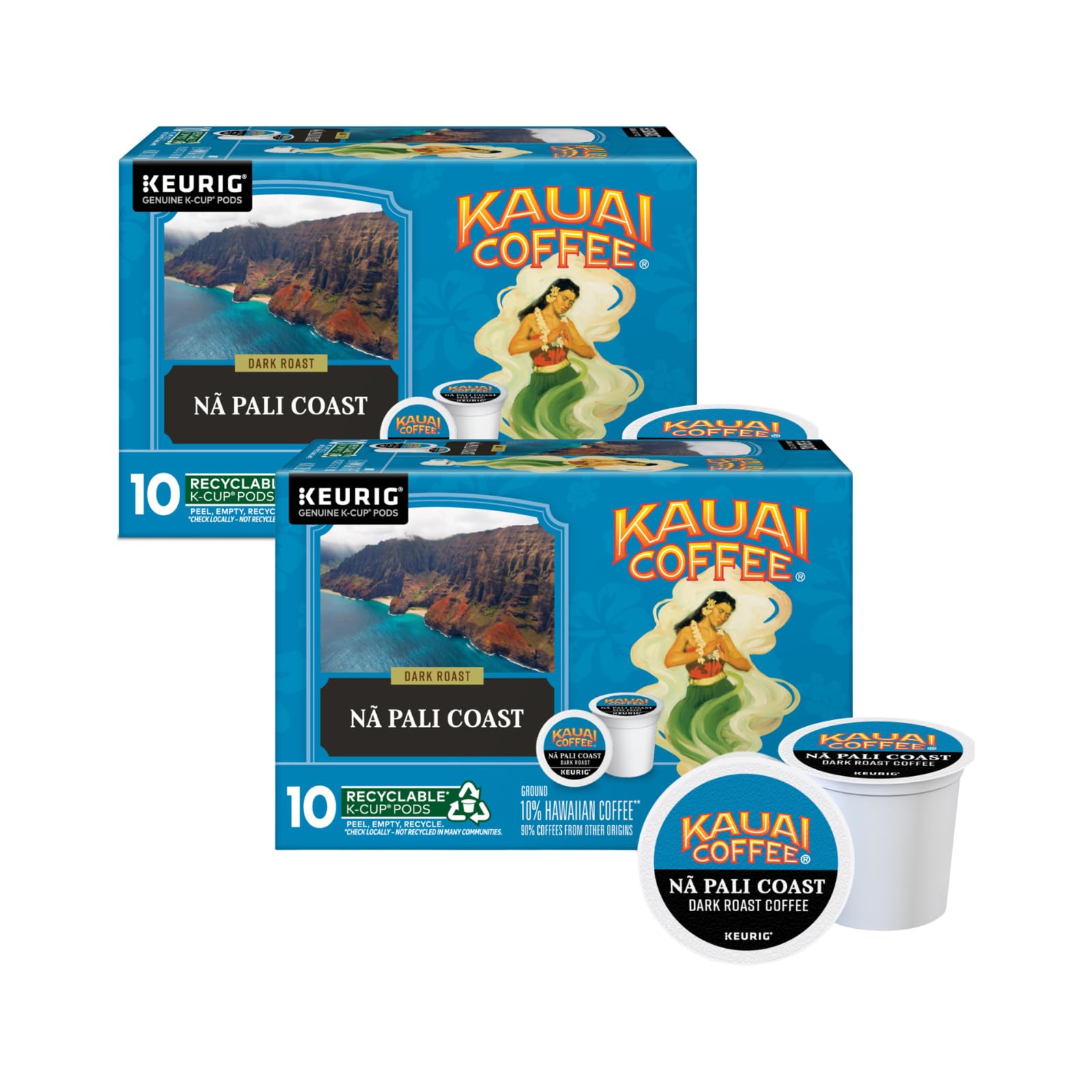 Kauai Coffee Na Pali Dark Roast Coffee Pods - Compatible with Keurig K-Cup Brewers, 10 Count (Pack of 2)
