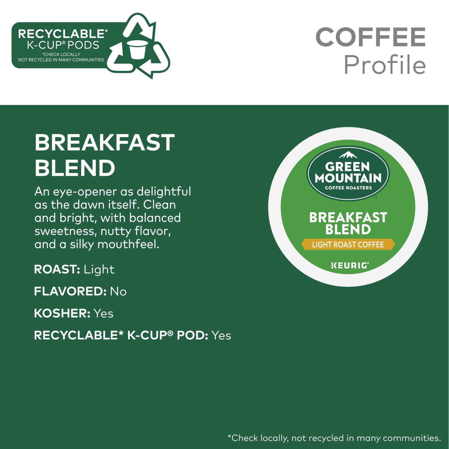 Green Mountain Coffee Roasters Breakfast Blend Single-Serve Keurig K-Cup Pods, Light Roast Coffee, 24 Count (Pack of 4)