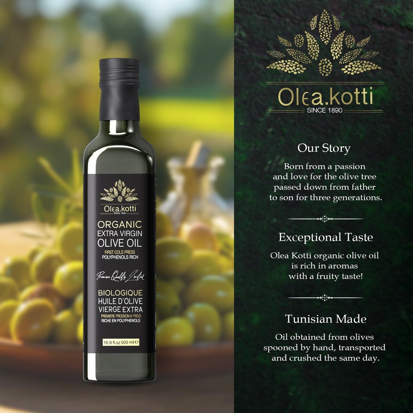 Olea Kotti Evoo 500Ml Ultra Premium Extra Virgin Olive Oil, First Cold Press Rich In Antioxidants & Polyphenols Single Farm Orig