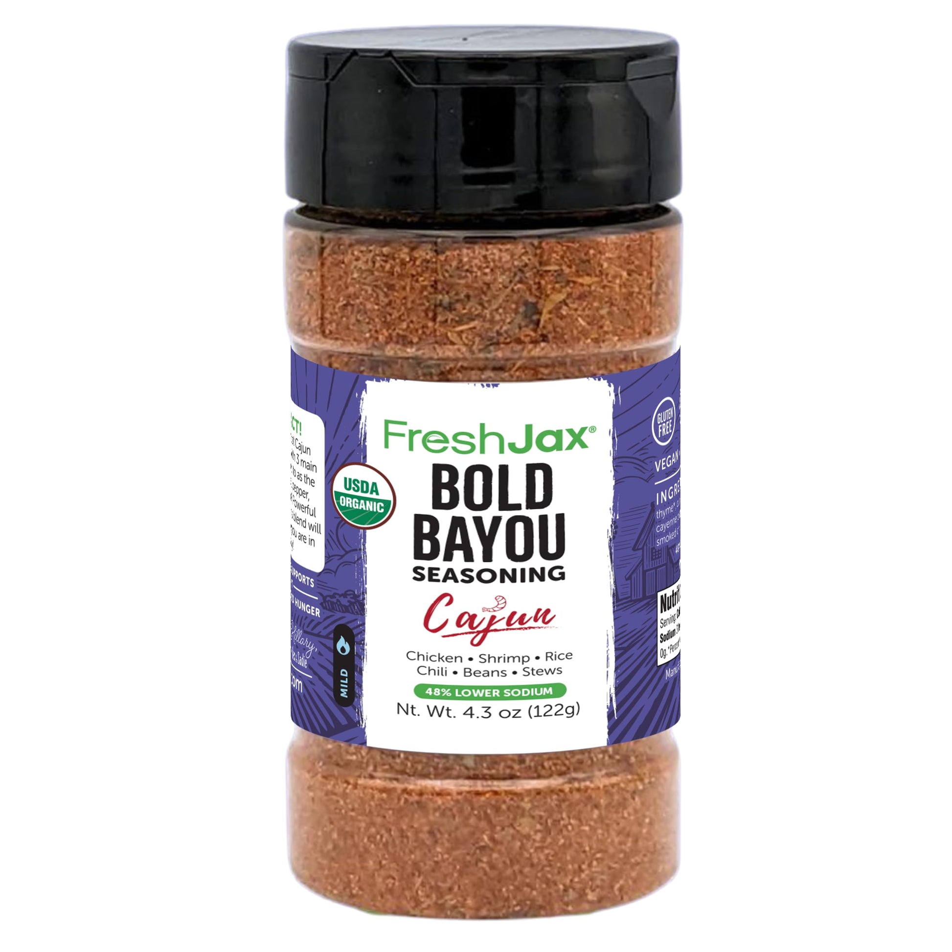 FreshJax Cajun Seasoning - Organic Spicy Dry Rub for Cooking, Grilling, and Barbecue - 4.3oz Bottle