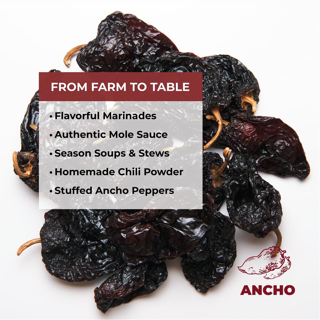 Doa Blanca - Dried Ancho Chiles 1Lb - Premium Dried Chiles - Great For Birria Sauce, Mexican Mole, Enchiladas, Salsas, And Pozol