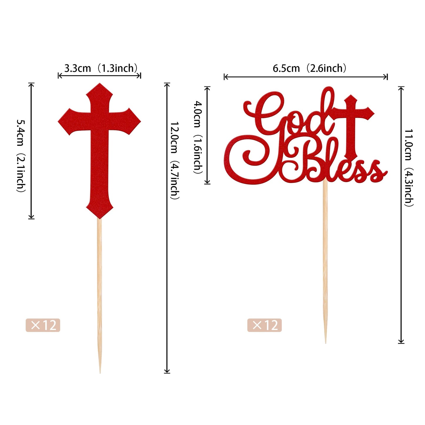 Rssta i Cupcake Toppers 24 Pack Glitter Cross Baptism Picks Red Paper Model XM052