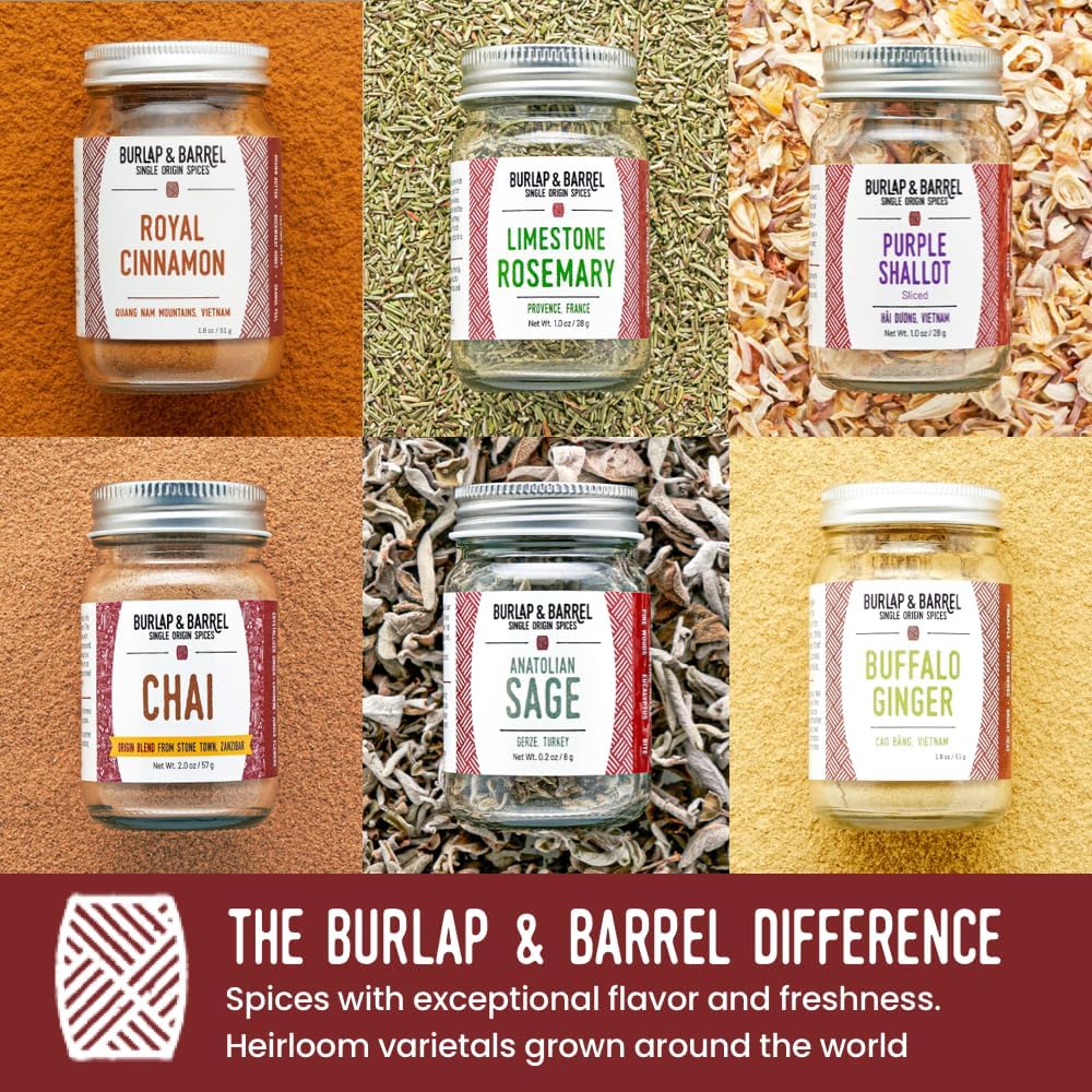 Burlap & Barrel 6-Pack Gourmet Spice Gift Set – Includes Cinnamon, Rosemary & More – Full-Size Jars – 20.09 cm