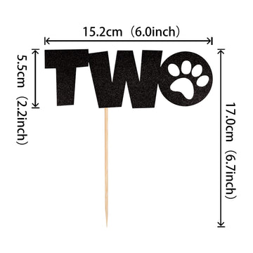 1 Pcs Two Cake Topper Black Glitter Dog Paw 2 Years Old Birthday Cake Pick For Puppy Dog Let'S Pawty Theme Kids Boys Girls 2Nd B