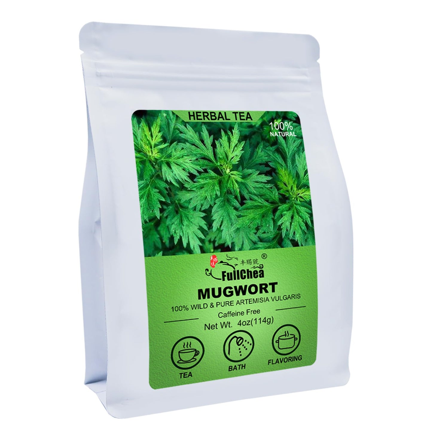 FullChea Dried Mugwort Herb Loose Leaf - 100% Pure - 4oz - Non-GMO, Caffeine-free, Sulfur-free
