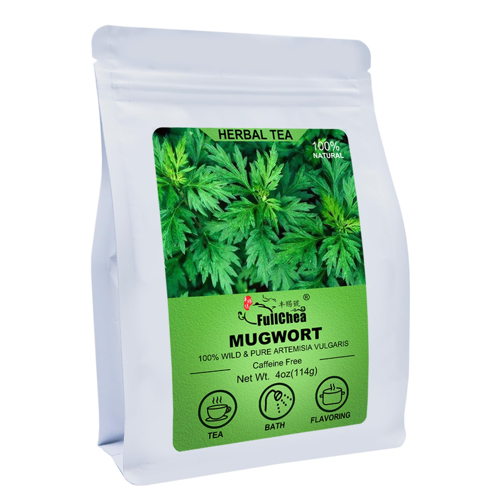 FullChea Dried Mugwort Herb Loose Leaf - 100% Pure - 4oz - Non-GMO, Caffeine-free, Sulfur-free