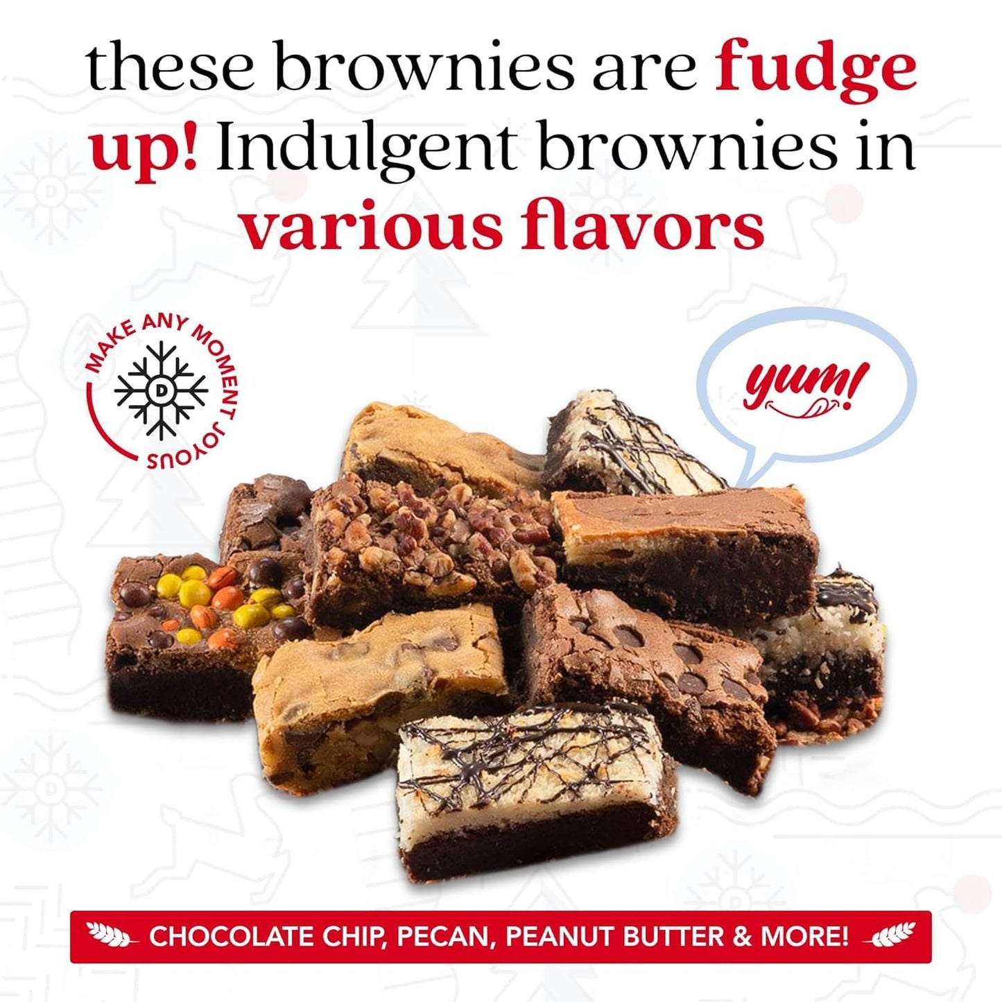 Davids Cookies Assorted Brownies in Merry Christmas Tin | Delicious Fresh Baked Gourmet Chocolate Fudge Slices Comes in Mery Ch