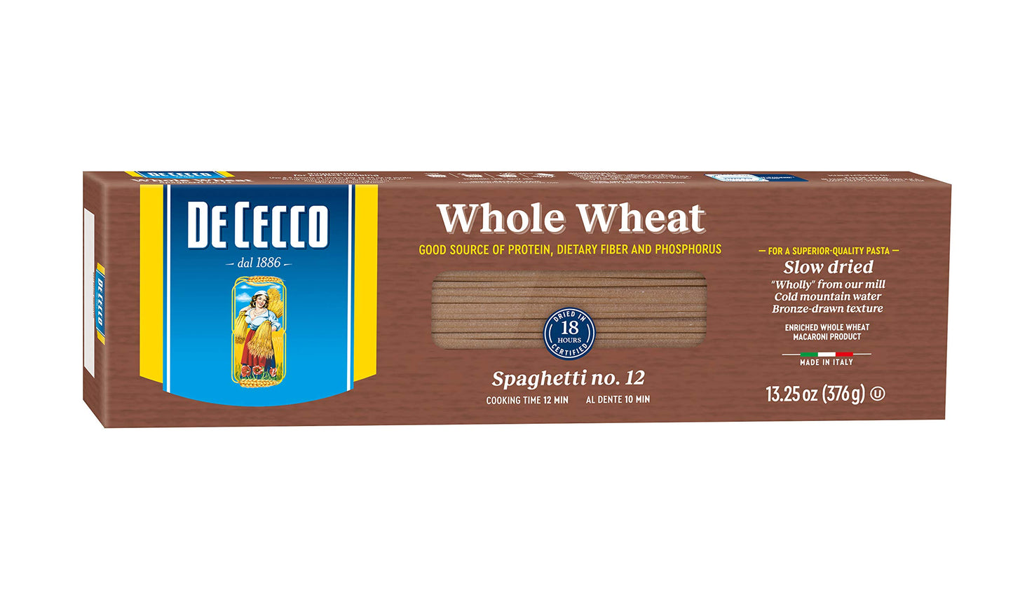 De Cecco Whole Wheat Pasta, Spaghetti, 13.25 Ounce (Pack Of 12)