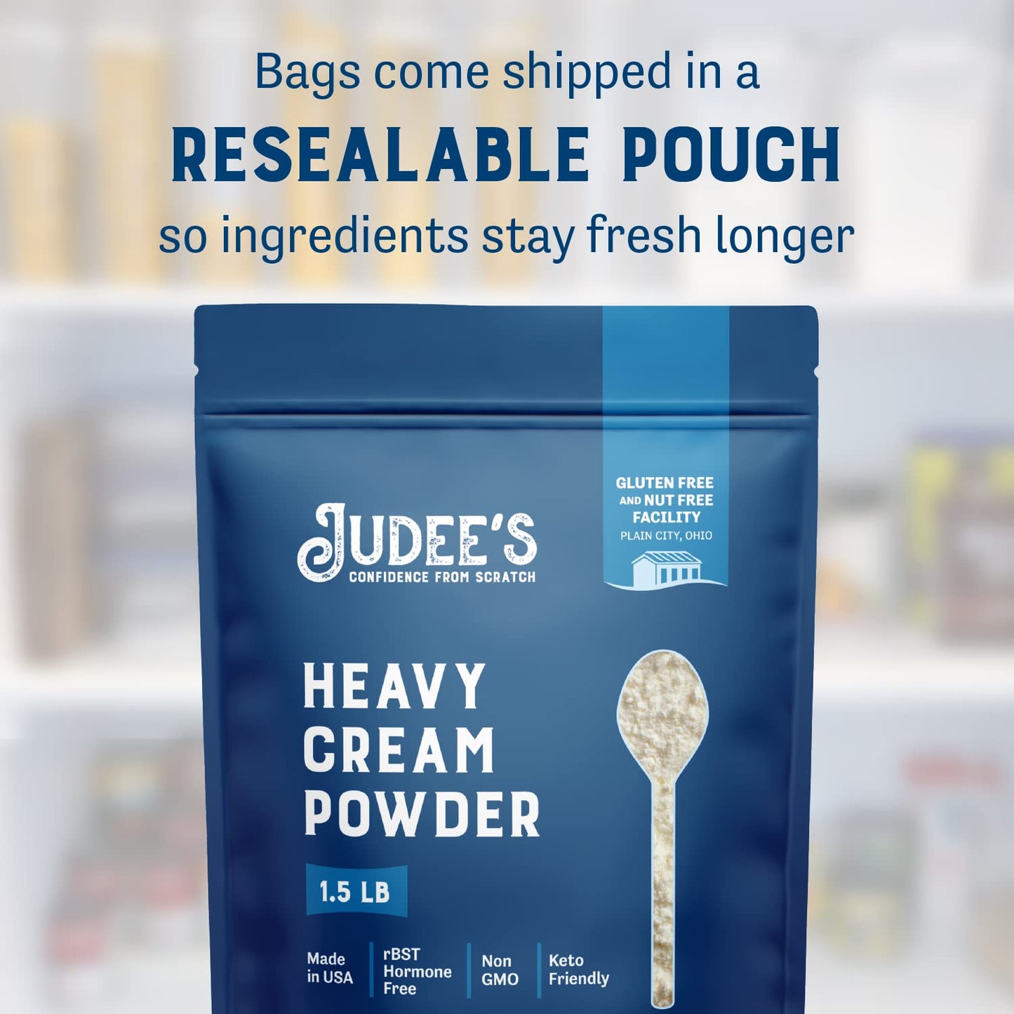 Judee s Gluten Free Heavy Cream Powder - Keto Coffee Creamer Blend - Reconstituted Heavy Cream for Sauces & Baking - Shelf-Stable Creamer for Long-Term Storage - 1.5 lb