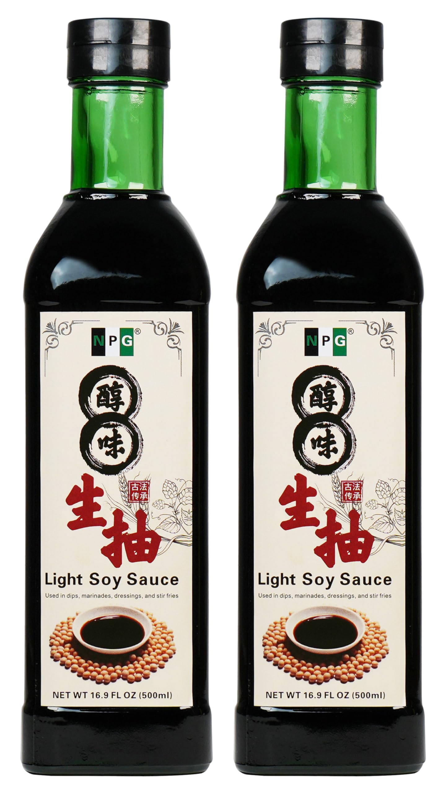 NPG Premium Tamari Light Soy Sauce 16.9 FL Oz (Pack of 2), Sauces for Fish, Dumpling, Noodles, and Marinade Meat, Perfect Condim