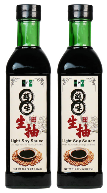 NPG Premium Tamari Light Soy Sauce 16.9 FL Oz (Pack of 2), Sauces for Fish, Dumpling, Noodles, and Marinade Meat, Perfect Condim