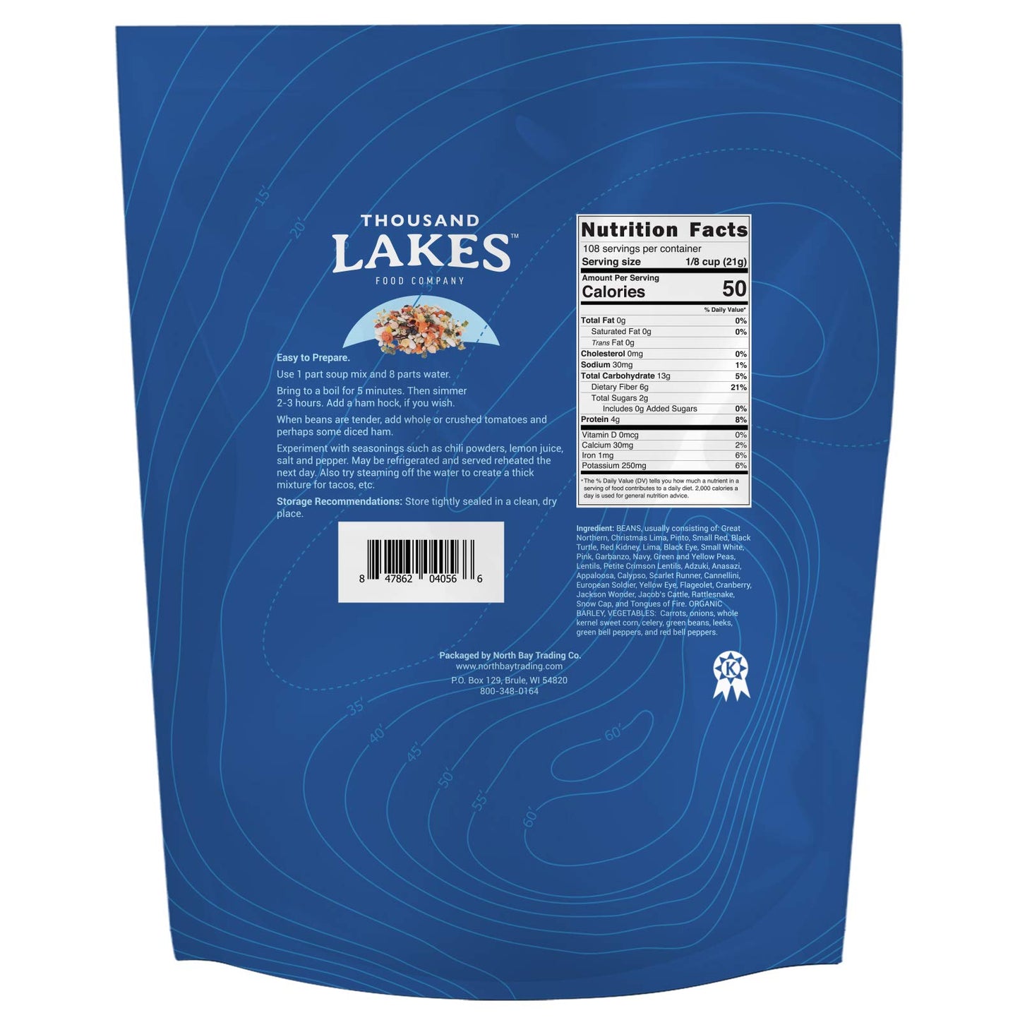Thousand Lakes 32 Bean And 8 Vegetable Dry Soup Mix - Bulk - 5 Pounds | Low Sodium | No Fat | High Fiber | 100+ Servings | Vegan