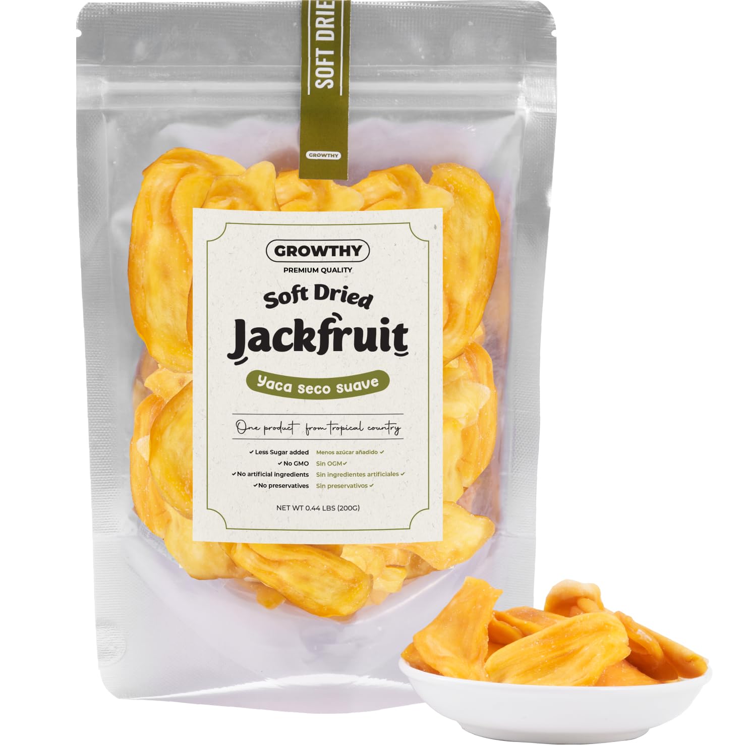 GROWTHY Soft Dried Jackfruit Chips – Healthy Snack, Gluten-Free, Vegan, 200g Resealable Bag