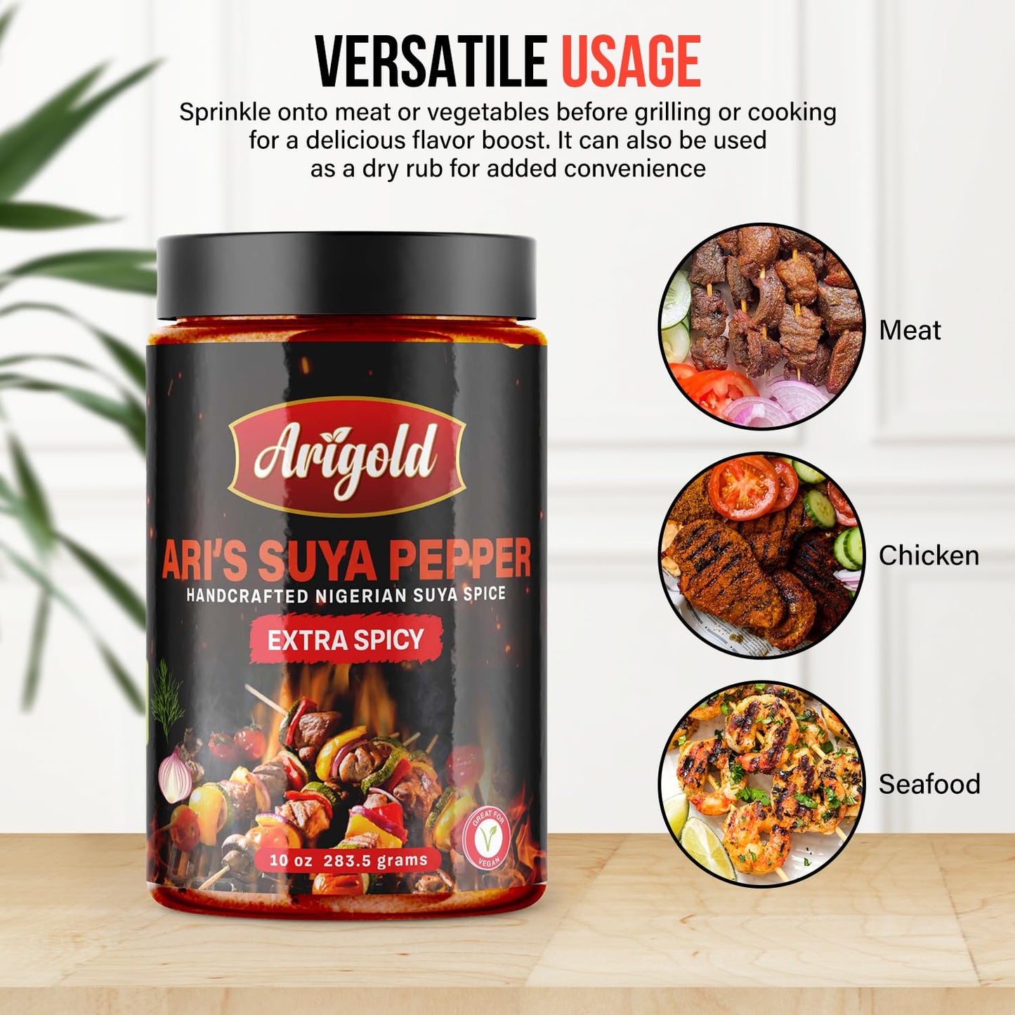 Arigold Suya Pepper - Extra Spicy Handcrafted Nigerian Spice - 10 oz Jar