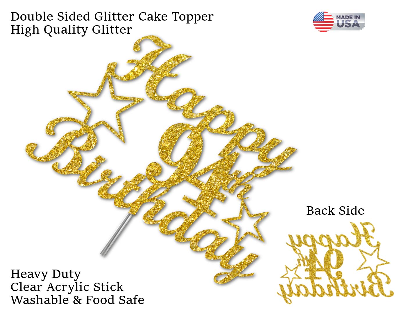 94 Birthday Cake Topper Gold Glitter, Party Decoration Ideas, Premium Quality, Sturdy Doubled Sided Glitter, Acrylic Stick. Made