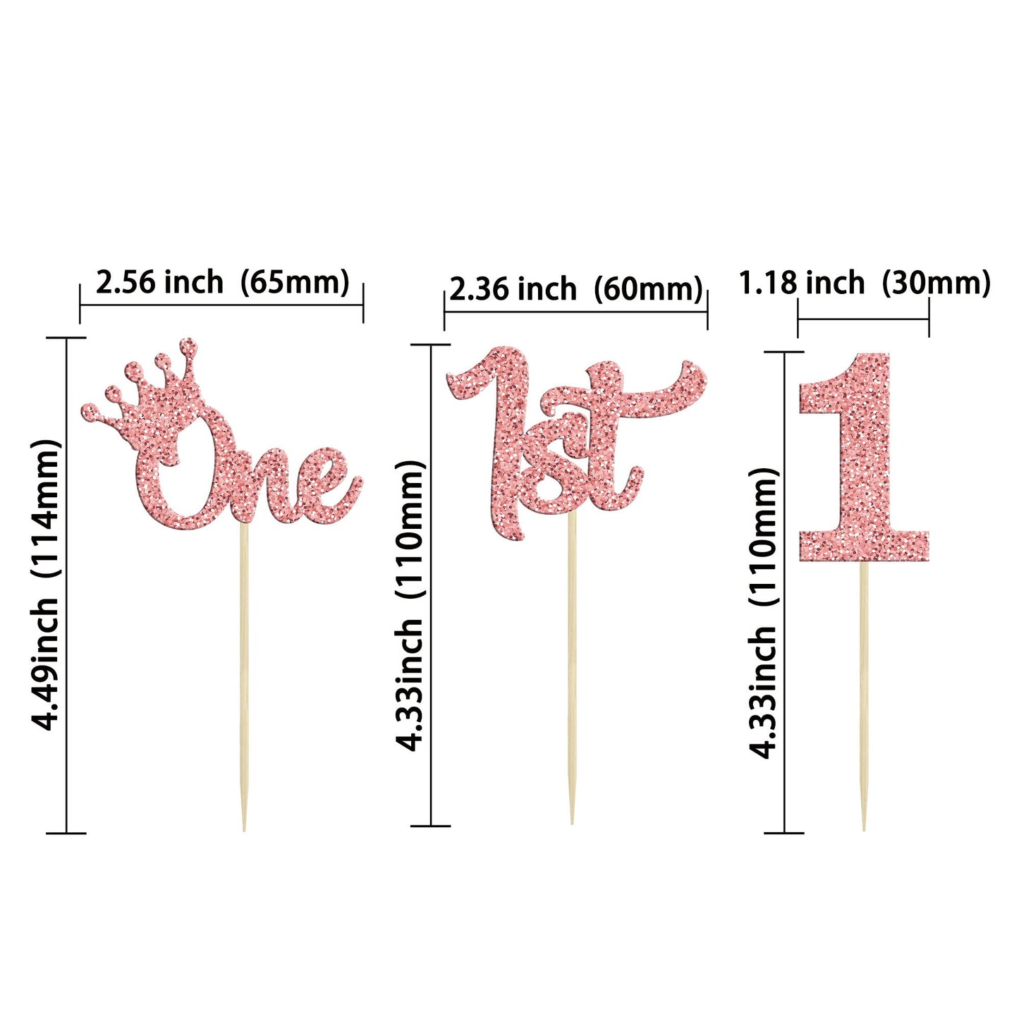 24Pcs One Cupcake Toppers Glitter 1St Birthday Cupcake Picks For Baby Shower First Birthday Party Cake Decorations Supplies Rose