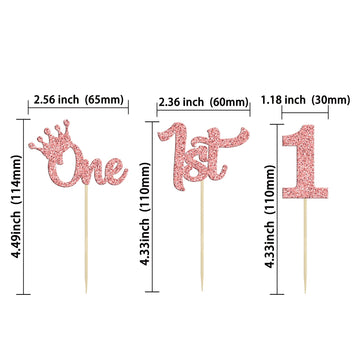 24Pcs One Cupcake Toppers Glitter 1St Birthday Cupcake Picks For Baby Shower First Birthday Party Cake Decorations Supplies Rose
