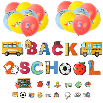 Back To School Decorations, Colorful Funny Back To School Banner Balloons Cupcake Toppers Cake Topper Ribbon School Party Decora