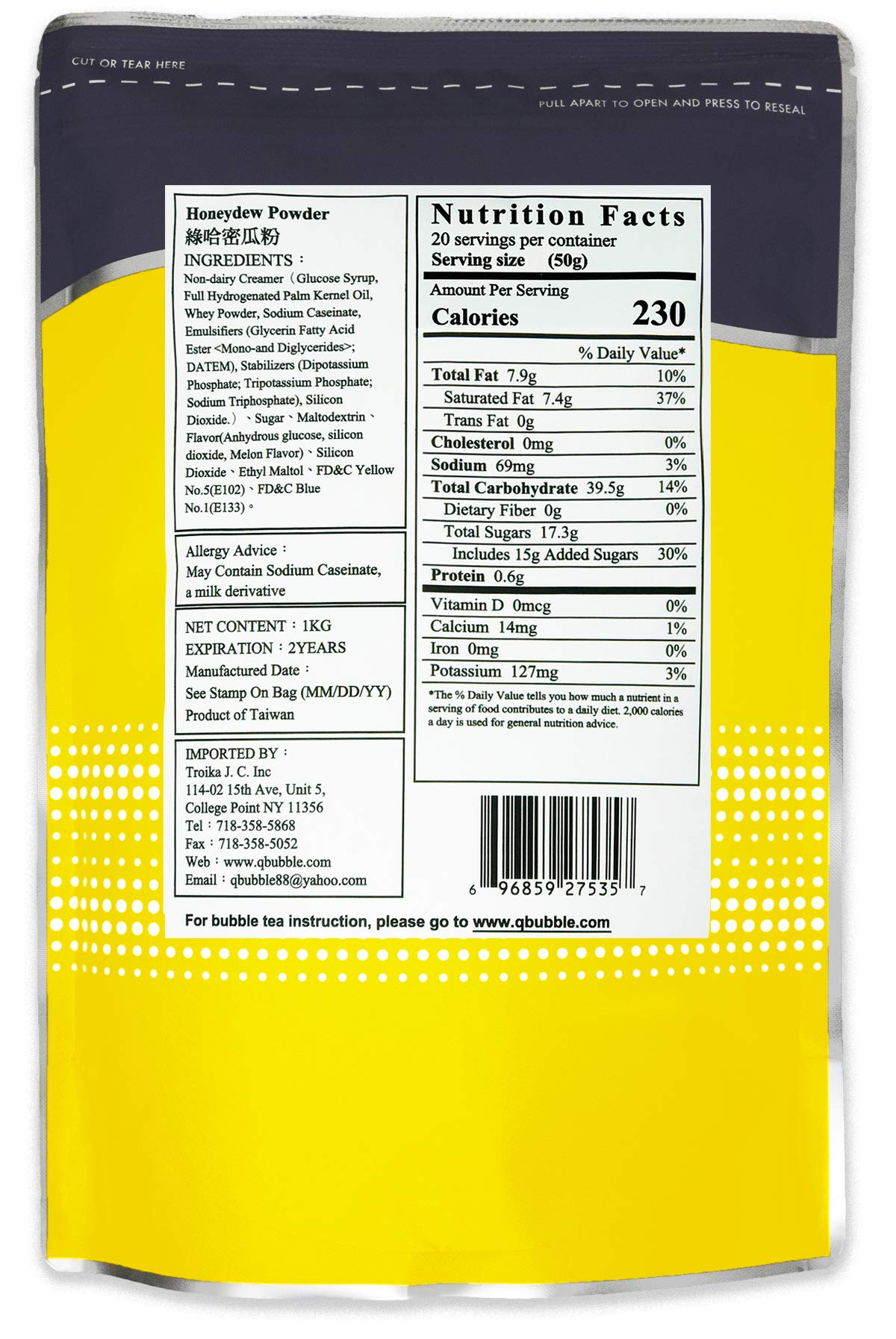 Qbubble Tea Powder Green Honeydew Powder, 2.2 Pound