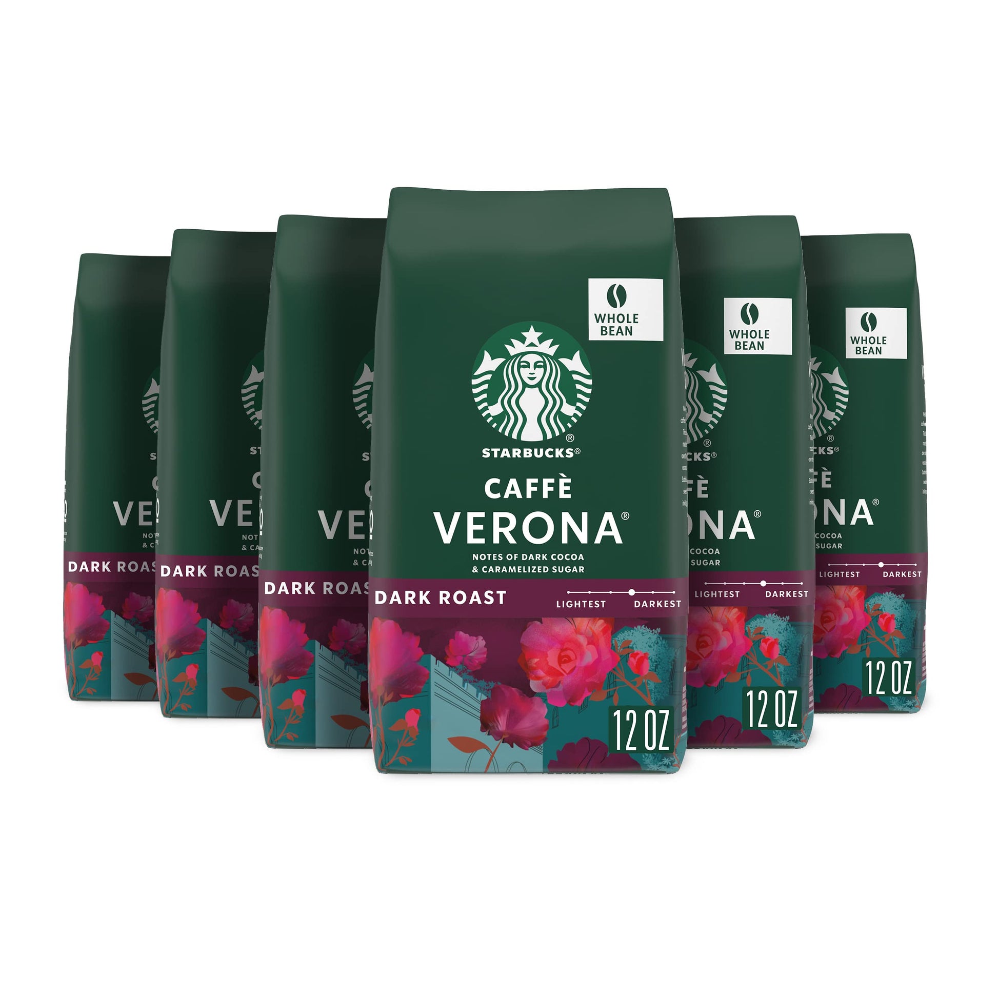 Starbucks Whole Bean Coffee, Dark Roast Coffee, Caffè Verona, 100% Arabica, 6 Bags (12 Oz Each)