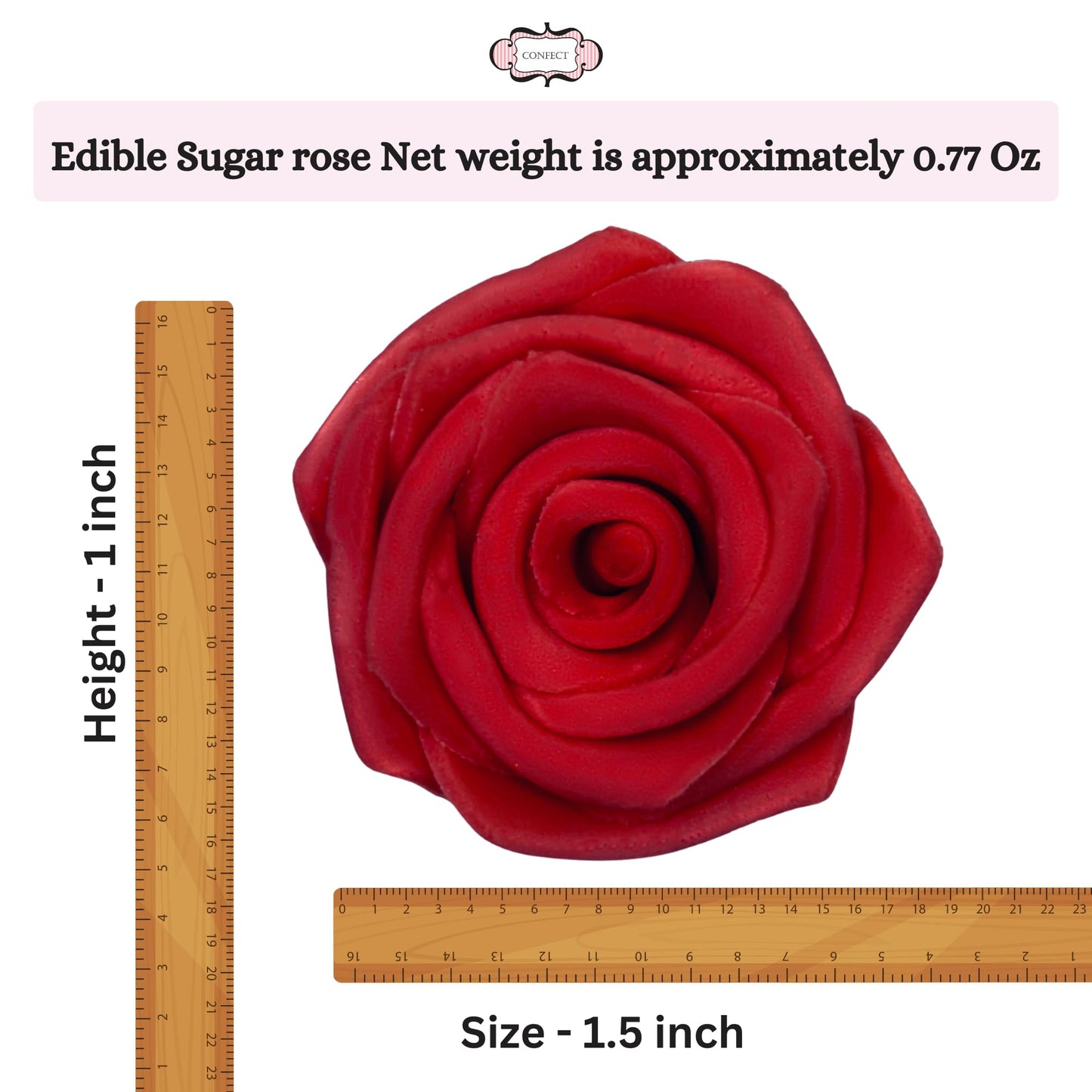 Confect Edible Rose Cake Toppers - Edible Roses For Cupcake & Cake Decorations- Vegan, Gluten-Free, Dairy-Free, Palm Oil-Free -E