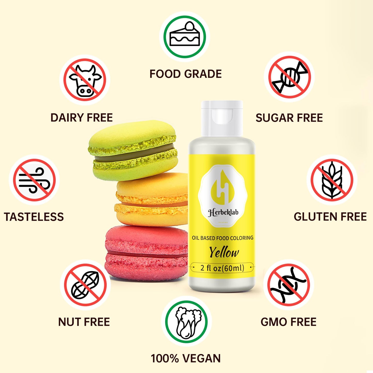 Herbeklab Yellow Oil Based Food Coloring for Chocolate, 60ml Concentrated Dye for Candy Melts and Cake Pops