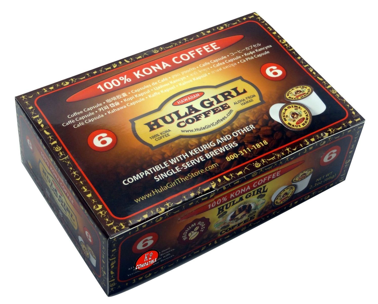 Hula Girl Kona Coffee Single Serve K-Cup, Medium Roast, 1 Count, Black