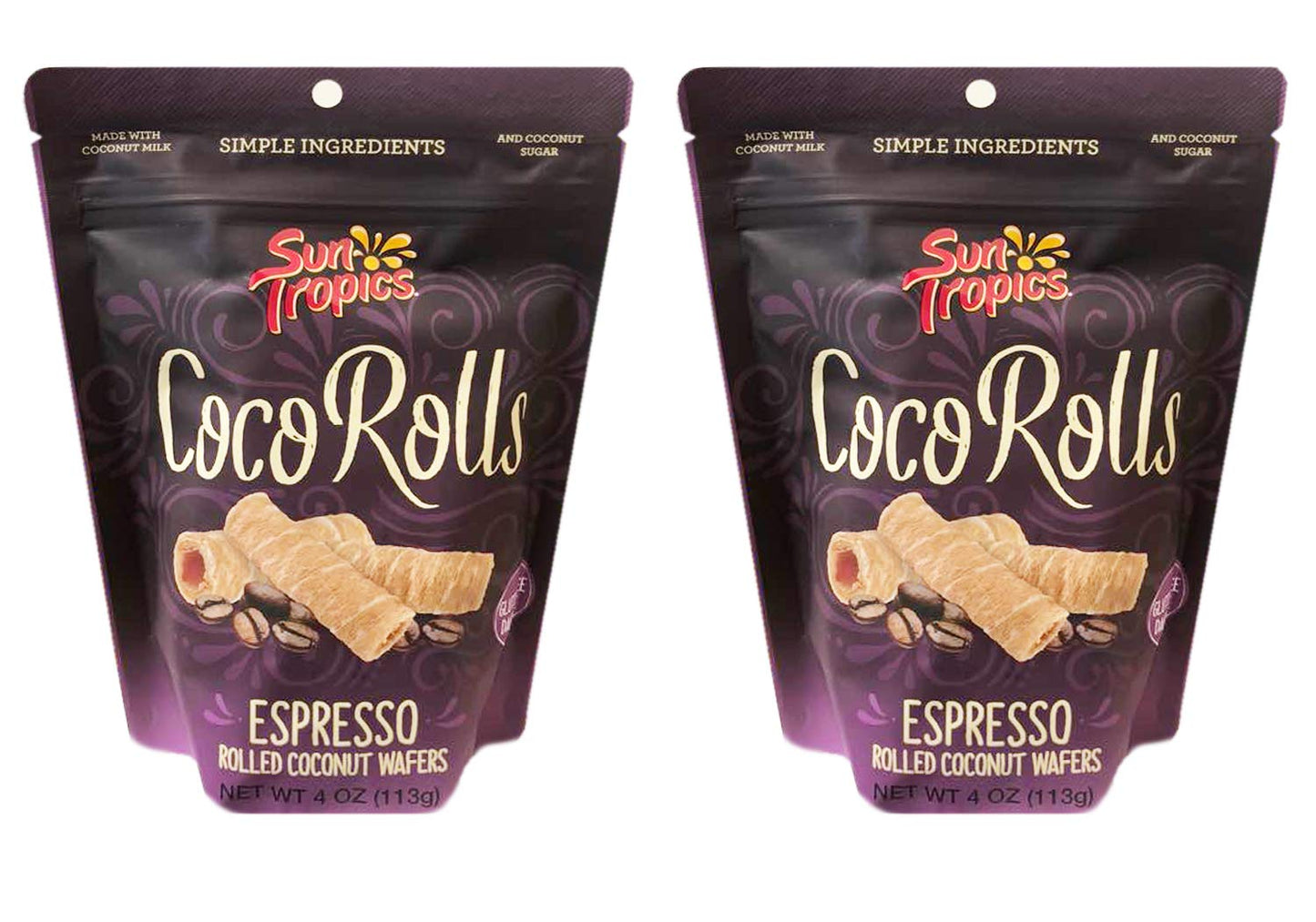 Sun Tropics Non-GMO Rolled Coconut Wafer Rolls 4oz, 2 Pack (Espresso)