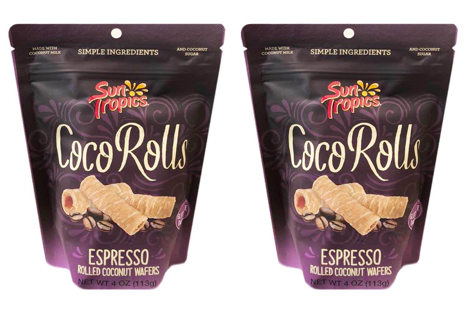 Sun Tropics Non-GMO Rolled Coconut Wafer Rolls 4oz, 2 Pack (Espresso)