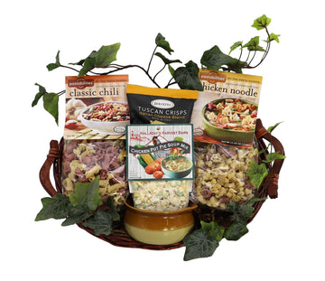 Gift Basket Village Soup Gift Basket – Warm & Cozy Care Package With Soup Includes Pre-Packaged Assorted Soup Mixes, Bowls, & Cracker, Ideal Soup Gift Baskets For Adults, Women, & Get Well Soon Gift