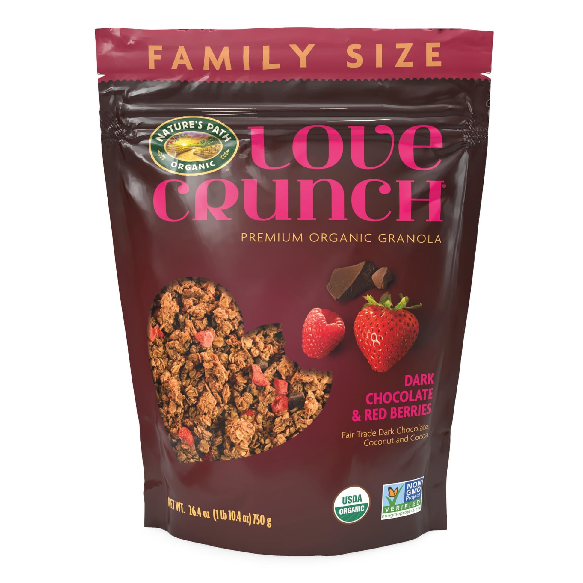 Love Crunch Organic Dark Chocolate & Red Berries Granola, 26.4 oz (Pack of 6), Non-GMO, Fair Trade, by Nature s Path