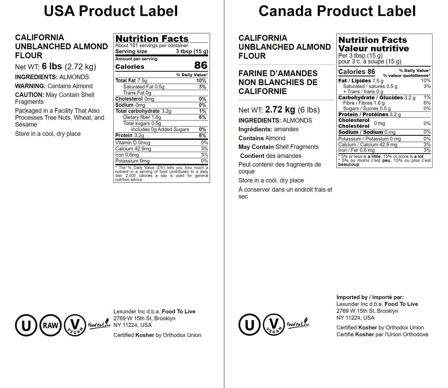 Food To Live California Unblanched Almond Flour, 6 Pounds - Natural Meal, Finely Milled With Skin On, Raw Kosher Vegan Keto Pale