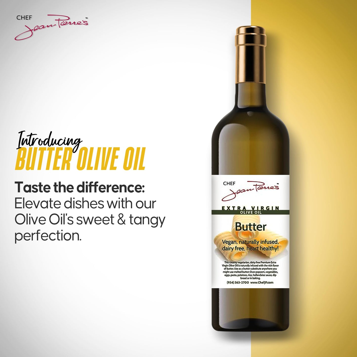 Chef Jean Pierres Butter Olive Oil - Naturally Infused - 750ml (25oz) Glass Bottle - Elevate Your Dishes with Flavorful Sophistication